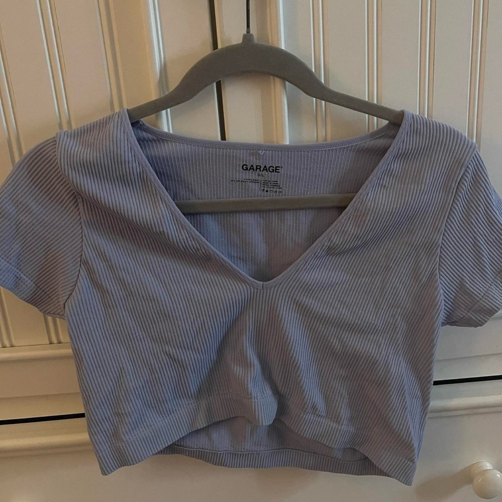 garage baby blue v neck seamless crop top